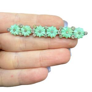 Vintage Jewelry Aqua Blue Flower Brooch Floral Bar Pin